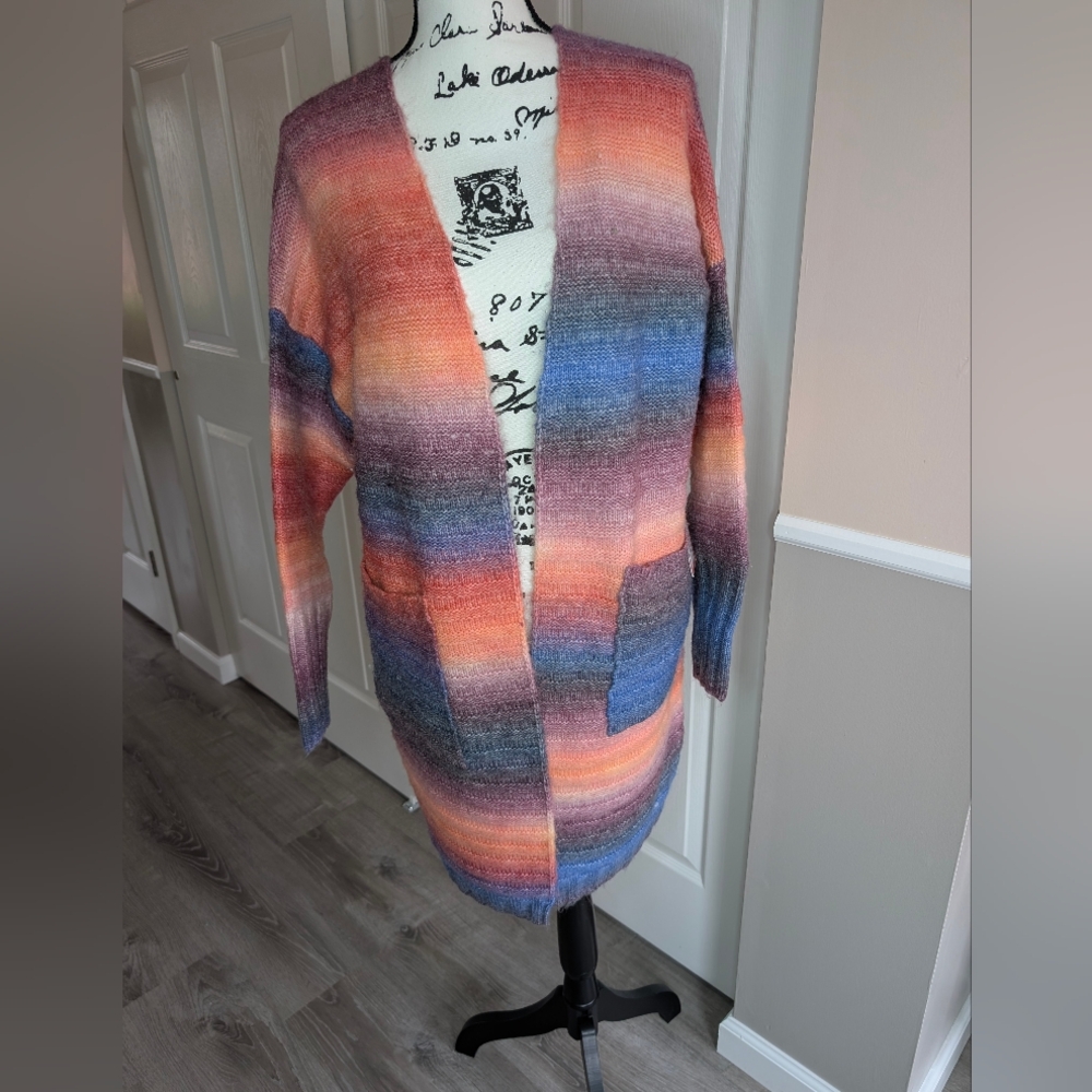 NWT Room 34 Cozy Gradient Open-Front Cardigan Sweater in Sunset Stripe